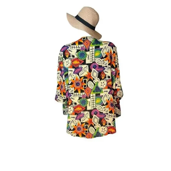 vtg Laura Kieffer‎ Susan Burrowes Artsy Women's 14 Rayon Open Front Cardigan - Picture 5 of 11